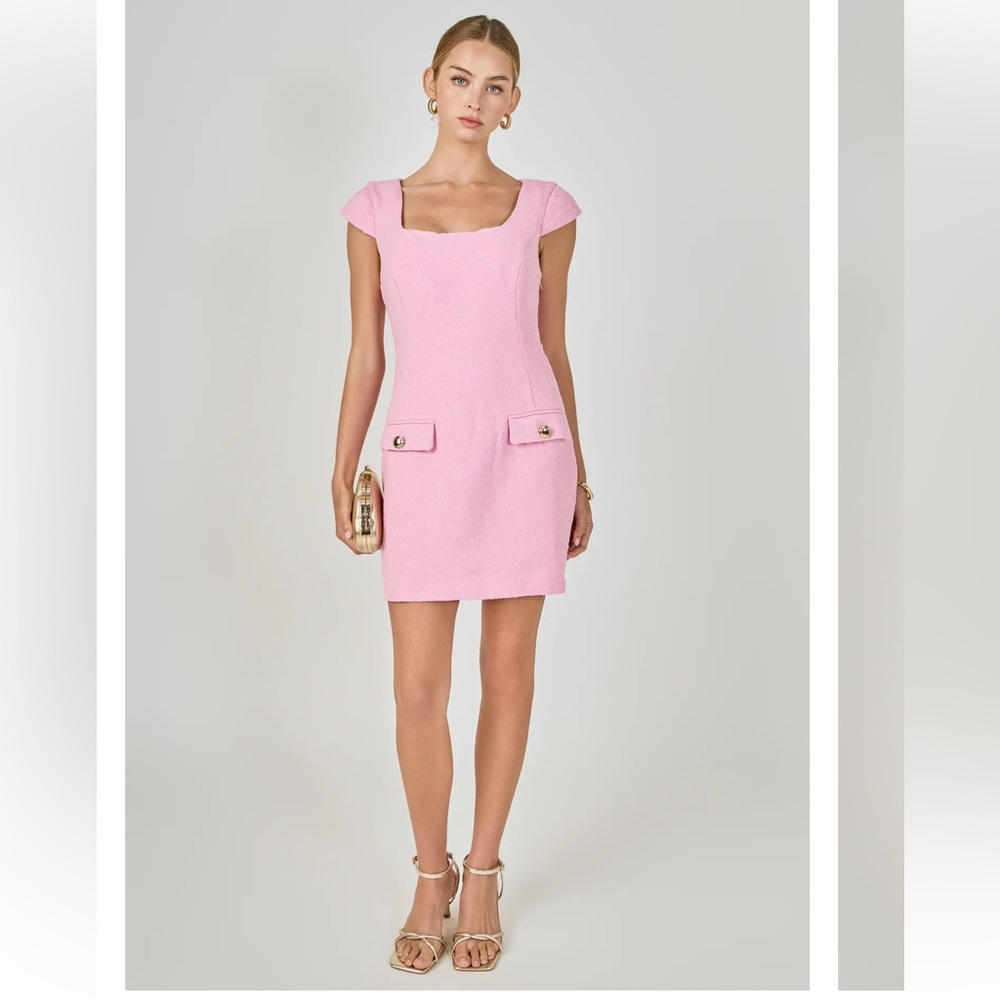 Endless Rose Pink Tweed Cap Sleeve Mini Dress office business old money small